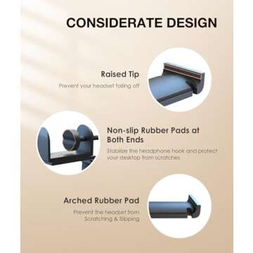 APPHOME Headphone Hook Desk, Headphones Stand Under Table Foldable Headset Holder Clamp Hanger Mount, Built in Cable Clip Organizer for PC Gaming, Office, Backpack Bag Purse Hanging