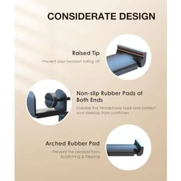 APPHOME Headphone Hook Desk, Headphones Stand Under Table Foldable Headset Holder Clamp Hanger Mount, Built in Cable Clip Organizer for PC Gaming, Office, Backpack Bag Purse Hanging
