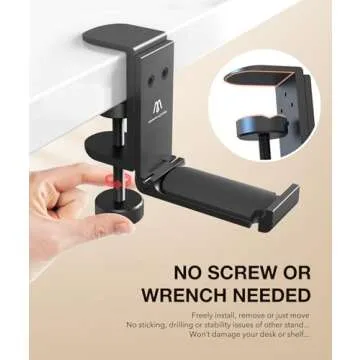 APPHOME Headphone Hook Desk, Headphones Stand Under Table Foldable Headset Holder Clamp Hanger Mount, Built in Cable Clip Organizer for PC Gaming, Office, Backpack Bag Purse Hanging