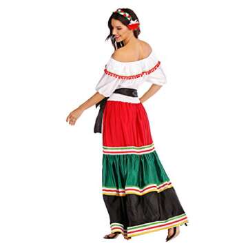 ReneeCho Women's Mexican Dress Halloween Costume - Traditional Senorita Blouse & Dance Skirt