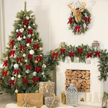 24Pcs Red Velvet Christmas Bows - Elegant Decorations for Trees, Gifts & More