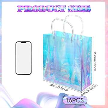 Sherr 16 Pcs Iridescent Gift Bags - Reusable PVC Party Favors