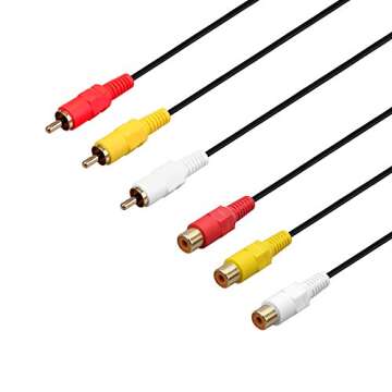 AV Extension Cable - Gold Plated 3 RC-A Male to 3 RC-A Female Audio Video Extension Cable 3RC-A Male...