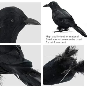 MyoGrip Halloween Decorations 2 PCS Realistic Crows Halloween Decor Birds Black Feathered Crows - Halloween Ravens Prop Decor Outdoor Indoor Party Decoration, Crow Decor, Raven Decor (Black)