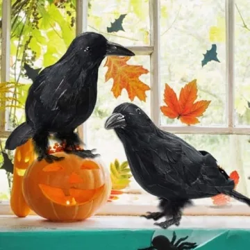 MyoGrip Halloween Decorations 2 PCS Realistic Crows Halloween Decor Birds Black Feathered Crows - Halloween Ravens Prop Decor Outdoor Indoor Party Decoration, Crow Decor, Raven Decor (Black)