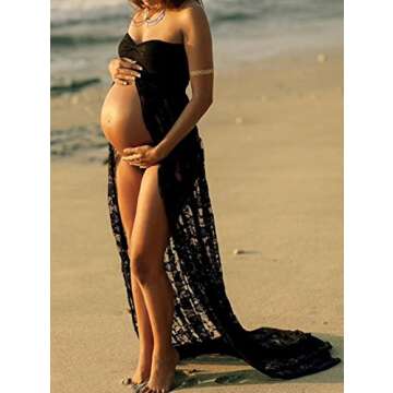Women's Maternity Dress for Photoshoot Baby Shower Photography Off Shoulder Dress Pregnancy Sleeveless Split Chiffon Maxi Dress