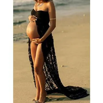Women's Maternity Dress for Photoshoot Baby Shower Photography Off Shoulder Dress Pregnancy Sleeveless Split Chiffon Maxi Dress
