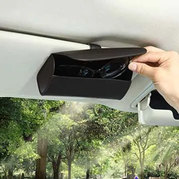 Accmor Glasses Holder for Car Sun Visor, 2 Pack Vehicle Sunglasses Holders Case with Hidden Magnetic Closure, Universal Fit Leather Auto Eyeglasses Organizer Box Eyeglass Hanger Clip Car Accessories