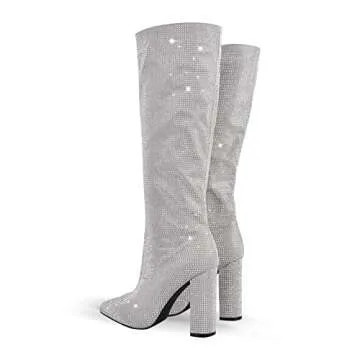 Onlymaker Glitter Rhinestone Knee High Boots for Women