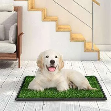 LOMANTOWN Dog Potty Tray Indoor Outdoor Dog Grass Pad with Tray Washable Pee Pad for Dogs, 3 Layered System Dog Litter Box for Puppy Training (30 x 20 Grass with Tray)