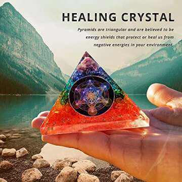 PYRAGONE 7 Chakra Orgone Pyramid Crystal - Natural Quartz Positive Energy Generator - Orgonite Pyramids Healing Stones - Meditation - Yoga - Spiritual Balance