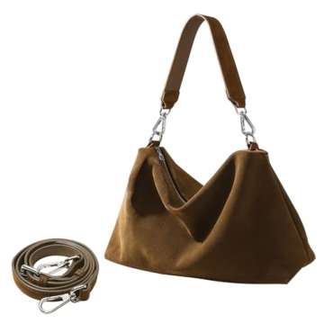 Genuine Leather Suede Hobo Bags for Women, New Brown Suede Handbag Retro Slouchy Suede Tote Bag Shou...