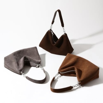 Genuine Leather Suede Hobo Bags for Women, New Brown Suede Handbag Retro Slouchy Suede Tote Bag Shoulder Crossbody Bag (Brown-New)