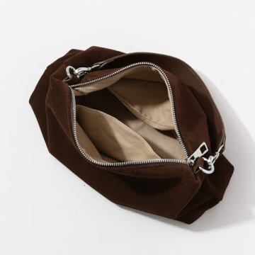 Genuine Leather Suede Hobo Bags for Women, New Brown Suede Handbag Retro Slouchy Suede Tote Bag Shoulder Crossbody Bag (Brown-New)