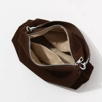 Genuine Leather Suede Hobo Bags for Women, New Brown Suede Handbag Retro Slouchy Suede Tote Bag Shoulder Crossbody Bag (Brown-New)