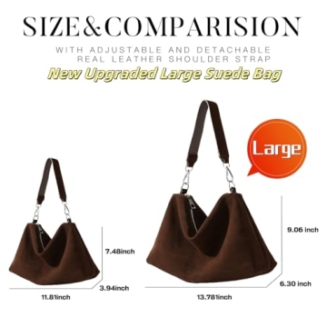 Genuine Leather Suede Hobo Bags for Women, New Brown Suede Handbag Retro Slouchy Suede Tote Bag Shoulder Crossbody Bag (Brown-New)