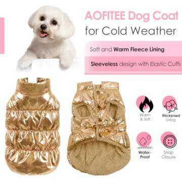 AOFITEE Dog Coat, Waterproof Dog Jacket, Winter Dog Coats for Small Dogs, Fleece Dog Snowsuit Warm D...