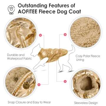 AOFITEE Dog Coat, Waterproof Dog Jacket, Winter Dog Coats for Small Dogs, Fleece Dog Snowsuit Warm Dog Puffer Jacket, Cozy Pet Winter Vest, Dog Cold Weather Coats for Small Medium Dogs, Gold, M