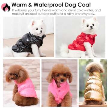 AOFITEE Dog Coat, Waterproof Dog Jacket, Winter Dog Coats for Small Dogs, Fleece Dog Snowsuit Warm Dog Puffer Jacket, Cozy Pet Winter Vest, Dog Cold Weather Coats for Small Medium Dogs, Gold, M