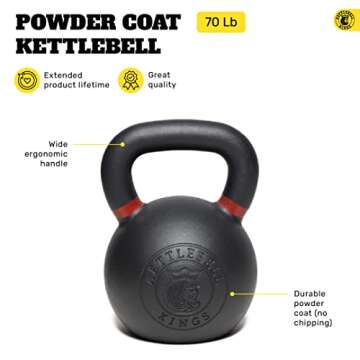 Kettlebell Kings 70lb Cast Iron Weight - Powder Coated Kettle Bell for Strength Training for Men and...