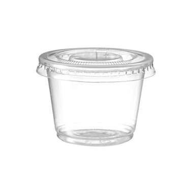 Zeml Portion Cups with Lids (1 Ounces, 100 Pack) | Disposable Plastic Cups for Meal Prep, Portion Co...