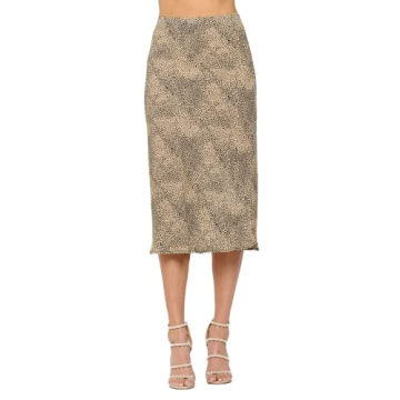 Women Solid High Waist Silky Casual Elastic Satin Midi Skirt - Made in USA (X-Large, Taupe Black)