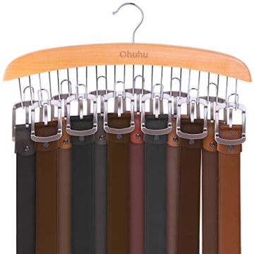 Ohuhu 12-Hook Belt & Tie Organizer - Space-Saving Wooden Hanger for Closet