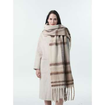kaliya Womens Winter Scarf for Women Chunky Oversized Plaid, Women's Fashion Scarves Colorful Large Christmas Blanket Scarf(Beige)