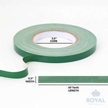 Royal Imports Floral Tape Green, Flower Stem Wrap Adhesive Waterproof Florist Tape for Decorative Bouquets Arranging and Crafts - 0.5" (60 Yd/180Ft) - 3 Rolls