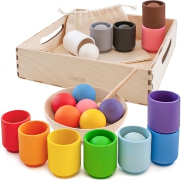 Ulanik Balls in Cups Toddler Montessori Toys for 1 Year Old + Kids Preschool Wooden Matching Games f...