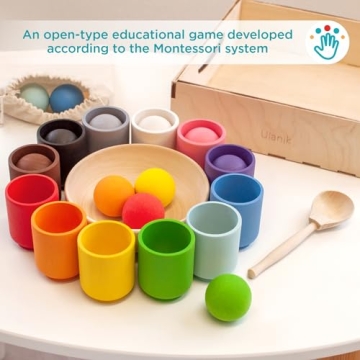 Ulanik Montessori Wooden Balls in Cups Toy for Kids