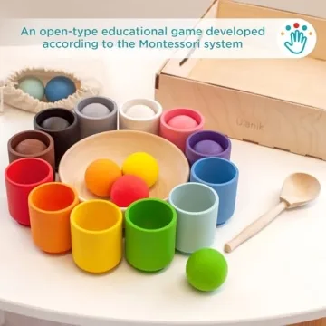 Ulanik Montessori Wooden Balls in Cups Toy for Kids