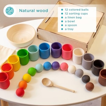 Ulanik Montessori Wooden Balls in Cups Toy for Kids