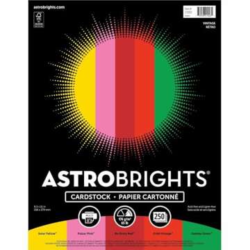 Astrobrights® Color Card Stock, 8 1/2" x 11", FSC® Certified, 65 Lb, Vintage Assortment, Pack Of 250 Sheets