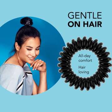 invisibobble Power Traceless Spiral Hair Ties - 5 Pack - True Black - Strong Elastic Grip Coil Hair Accessories for Active Women - No Kink, Non Soaking - Gentle for Girls Teens and Thick Hair