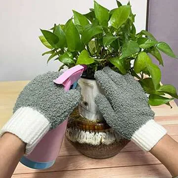 MIG4U Microfiber Gloves - Dusting Gloves for House Cleaning - Washable Blind Cleaner Duster Tool (Gray,S/M)