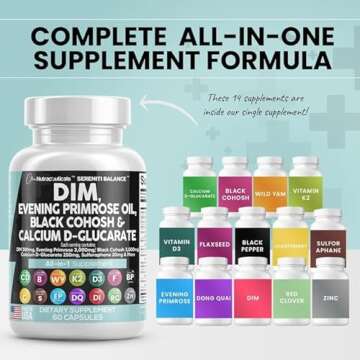 Clean Nutraceuticals DIM Evening Primrose Black Cohosh Calcium D-Glucarate Sulforaphane Flax Seed Extract - Hormonal Support Vitamins for Women with Dong Quai - 60 Caps
