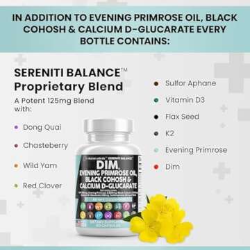 Clean Nutraceuticals DIM Evening Primrose Black Cohosh Calcium D-Glucarate Sulforaphane Flax Seed Extract - Hormonal Support Vitamins for Women with Dong Quai - 60 Caps