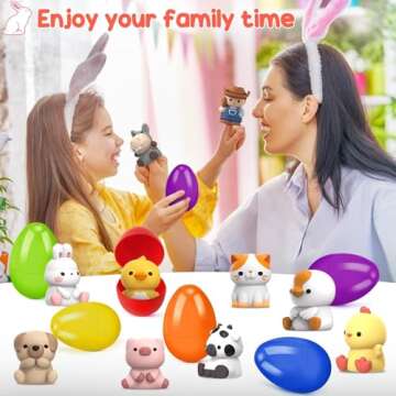 12pack Prefilled Easter Eggs with Finger Puppets, Easter Basket Stuffers with Toys inside for Easter Egg Hunt, Easter Party Favors Supplies, Classroom Prizes Reward, Easter Gifts for kids toddlers