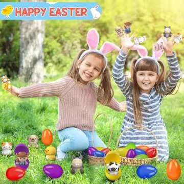 12pack Prefilled Easter Eggs with Finger Puppets, Easter Basket Stuffers with Toys inside for Easter Egg Hunt, Easter Party Favors Supplies, Classroom Prizes Reward, Easter Gifts for kids toddlers
