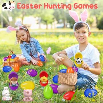 12pack Prefilled Easter Eggs with Finger Puppets, Easter Basket Stuffers with Toys inside for Easter Egg Hunt, Easter Party Favors Supplies, Classroom Prizes Reward, Easter Gifts for kids toddlers