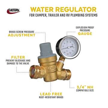 Valterra RV Water Regulator - Adjustable Lead-Free Brass with Pressure Gauge