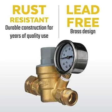 Valterra RV Water Regulator with Pressure Gauge for Plumbing