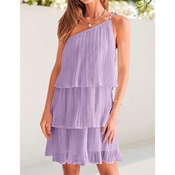 ZESICA Women's Elegant Boho Summer One Shoulder Mini Dress - Flowy & Feminine