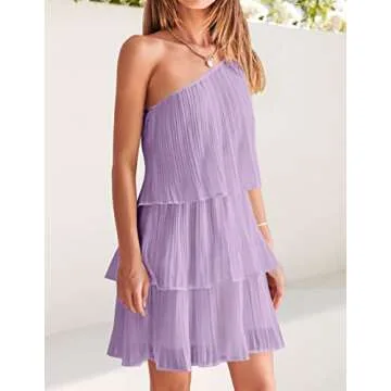 ZESICA One Shoulder Ruffle Tiered Summer Dress for Parties