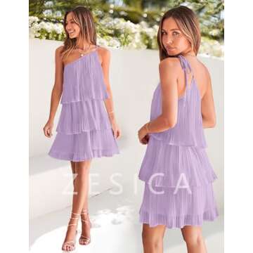 ZESICA One Shoulder Ruffle Tiered Summer Dress for Parties