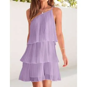 ZESICA One Shoulder Ruffle Tiered Summer Dress for Parties