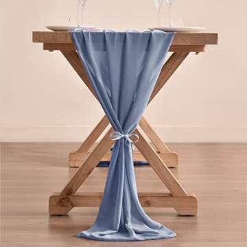 Socomi Dusty Blue Chiffon Table Runner Easter Spring Boho Rustic 14ft 29x170 Inches Wedding Runner S...