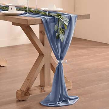 Socomi Dusty Blue Chiffon Table Runner Easter Spring Boho Rustic 14ft 29x170 Inches Wedding Runner Sheer Romantic Bridal Shower Decorations
