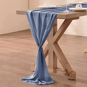 Socomi Dusty Blue Chiffon Table Runner Easter Spring Boho Rustic 14ft 29x170 Inches Wedding Runner Sheer Romantic Bridal Shower Decorations